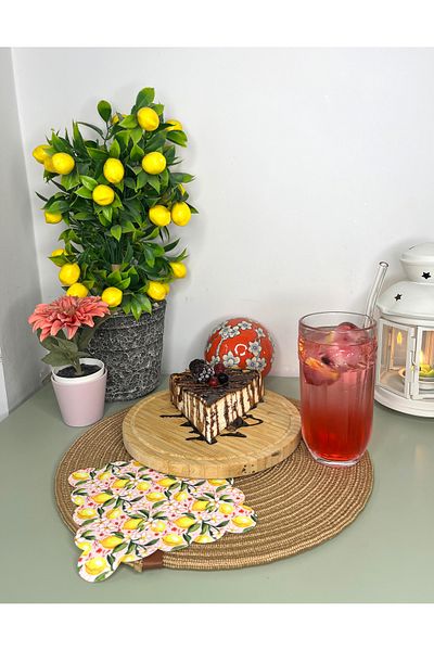 DECO Παστέλ ροζ λεμόνι και μοτίβο λουλουδιών Ψηφιακή τυπωμένη πετσέτα κοκτέιλ που πλένεται