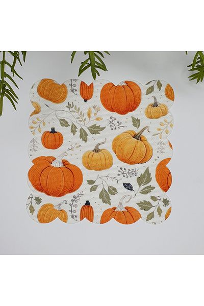 DECO Watercolor Sweet Pumpkins and Leaf Pattern Washable Fabric Cocktail Napkin 1 Piece