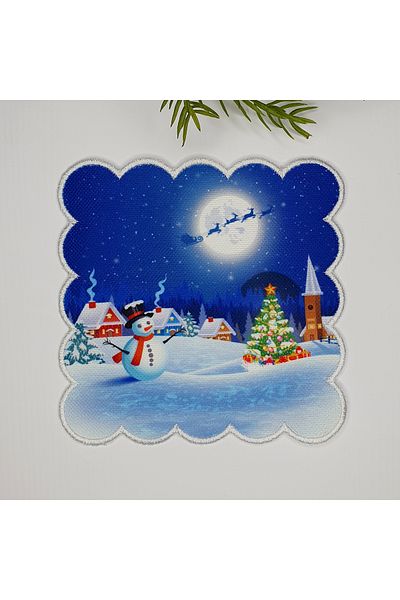 DECO Elegant New Year's Eve Snowman Pattern Digital Printed Embroidered Cocktail Napkin