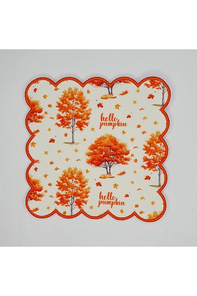 DECO Autumn Trees and Slogan Patterned Embroidered Cocktail Napkin