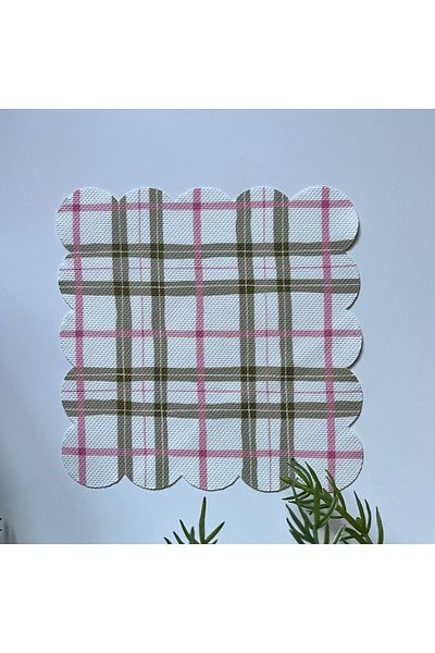 DECO - Pink Green Plaid Pattern - Digital Printed and Laser Cut Decorative Cocktail Napkins