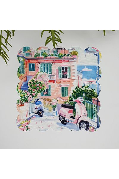 DECO Watercolor Cute Holiday Town Patterned Washable Fabric Cocktail Napkin 1 Piece