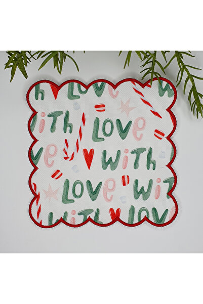 Genel Markalar With Love Yazı Desenli ve Baston Şekerli Yılbaşı Konsept Nakış...