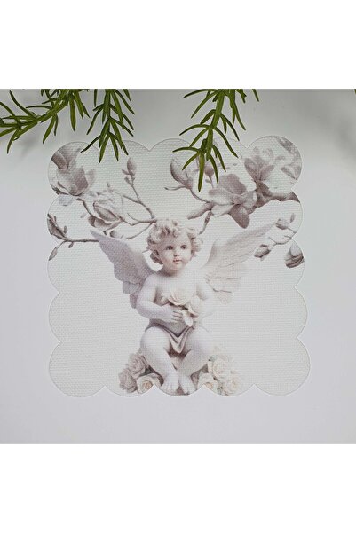 decofav تمثال ملاك وتصميم زهرة بيضاء، منديل كوكتيل من القماش المقطوع بالليزر ...