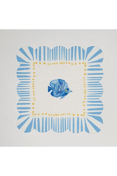 DECO Blue Sea and Fish Patterned Laser Cut Washable Cocktail Napkin