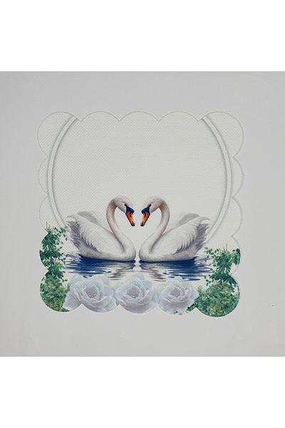 DECO Romantic White Swans Digital Printed Laser Cut Cocktail Napkin