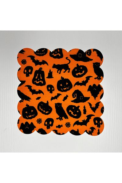 DECO Orange Silhouette Patterned Digital Printed - Laser Cut Washable Halloween Cocktail Napkin