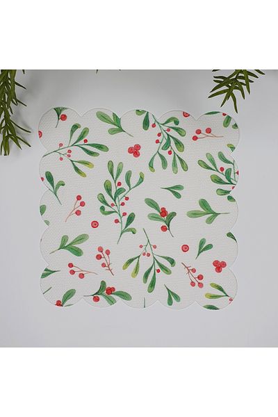 DECO Watercolor Cocina and Leaf Patterned Digital Printed Fabric Cocktail Napkin 1 Piece