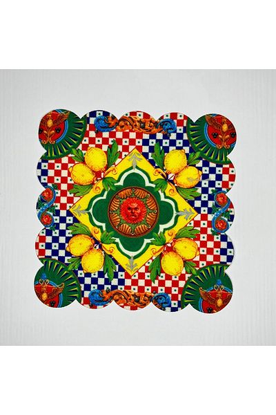 DECO Lemon Italian Tile Patterned Digital Printed Cocktail Napkin