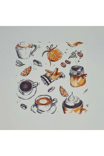DECO Coffee Design Patterned Digital Printed Laser Cut Cocktail Napkin