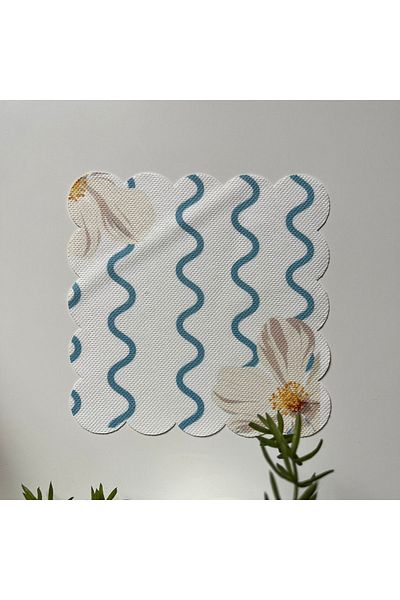 DECO White Flower and Abstract Wave Pattern Cocktail Napkin