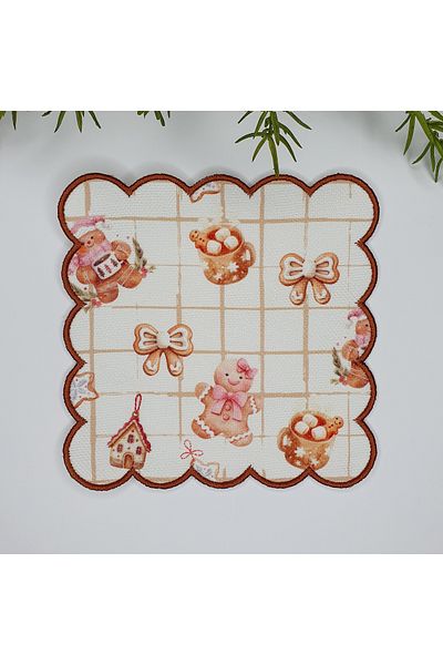 DECO 1Pc Gingerman Design Plaid Floor Watery Embroidery Cocktail Napkin