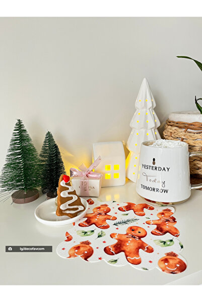 decofav Gingerman Sulu Boya Tasarım Desenli Lazer Kesim Kumaş Kokteyl Peçetes...