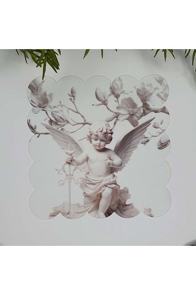 decofav Άγαλμα αγγέλου και λευκά λουλούδια κομμένα με λέιζερ υφασμάτινη σερβιέτα κοκτέιλ 1 τεμ