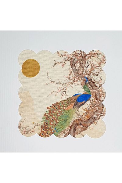 DECO Peacock Japanese Flowers Patterned Laser Cut Washable Cocktail Napkin