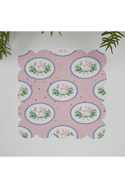 DECO Digital Printed Fabric Cocktail Napkin with Powder Floor Flowers Bouquets and Score Pattern 1 Piece