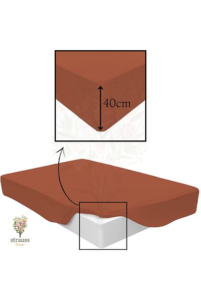 Strauss Home Premium Fitted Sheet Special for High Beds 40cm Height Combed 100% Cotton 150Gr/M2 Oeko Tex