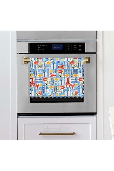 decofav Watercolor Blue Geometric Patterns and Lobster Design Laser Cut Fabric Kiln Cover