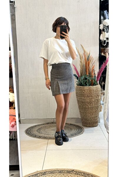 İstanbul Black Fish Sirt Patterned Mini Skirt - S