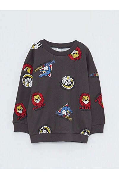 LC Waikiki سويت شيرت Lcw Baby Anthracite برقبة دائرية وأكمام طويلة مطبوع عليه...
