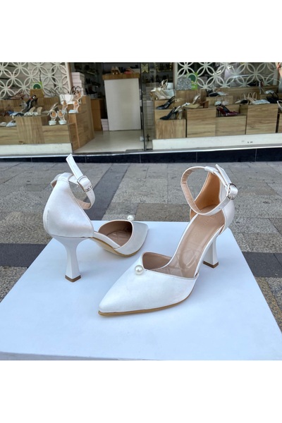 Gloriys Ayakkabı & Çanta Mother of Pearl Satin Single Pearl High-Heeled Shoes 01311