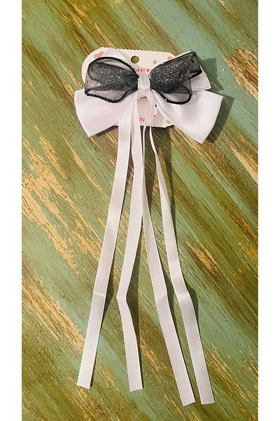 Bright3 Clip-On Double Satin Bow Rhinestone Tulle Detailed Hairpin Mother Daughter Combination Engagement Wedding Valentine's Day
