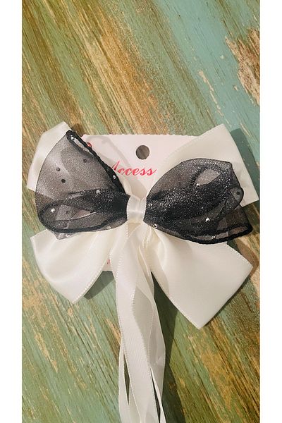 Bright3 Clip-On Double Satin Bow Rhinestone Tulle Detailed Hairpin Mother Daughter Combination Engagement Wedding Valentine's Day