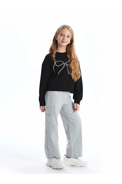 LC Waikiki Lcw Kids Gray Girls Cargo Sweatpants with Elastic Waist
