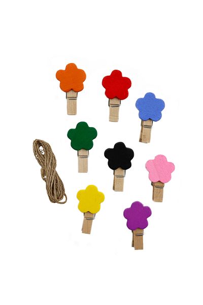 reprodesign Colorful Floral Pattern - Photo Pegs 10 Pieces (with 3.5 cm String)