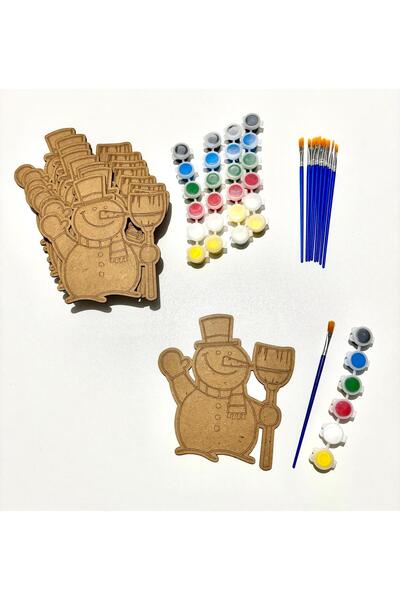 MT 10 Lu Paket Ahşap Kardan Adam Boyama Eğitici Etkinlik (10 FIRÇA 10 BOYA)