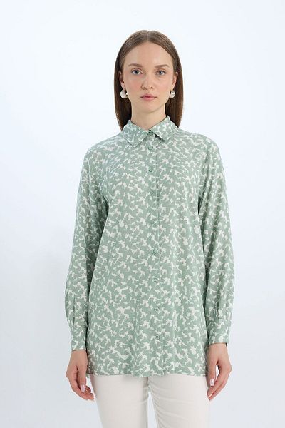 DeFacto Gemustertes, langärmliges Tunika-Shirt mit normaler Passform – Z5833AZ25SP