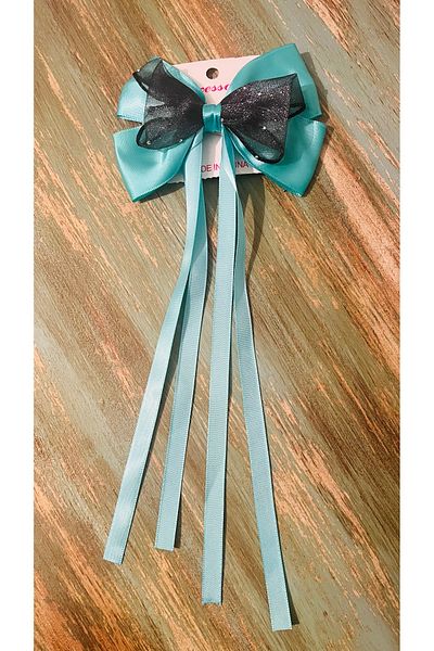 Bright3 Clip-On Double Satin Bow Rhinestone Tulle Detailed Hairpin Mother Daughter Combination Engagement Wedding Valentine's Day