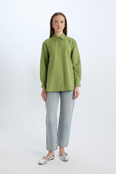 DeFacto Relax Fit Basic Straight Popeline Langarmshirt Tunika D7341ax25sp