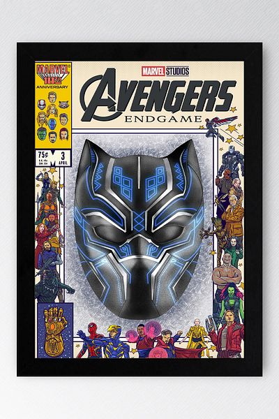 Saturn Black Panther Framed Painting - Marvel Comic Book Cover Poster Painting