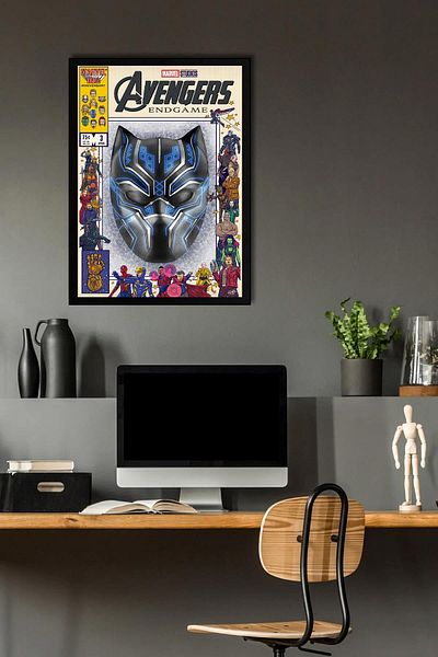 Saturn Black Panther Framed Painting - Marvel Comic Book Cover Poster Painting