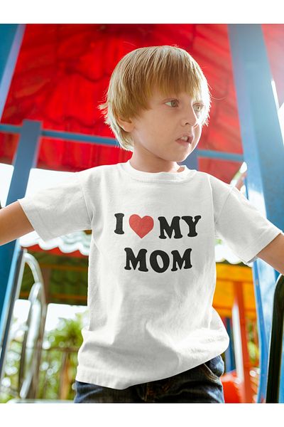 MAGORS I LOVE MY MOM tricou pentru copii, cu mânecă scurtă, cu gâtul rotund, din bumbac