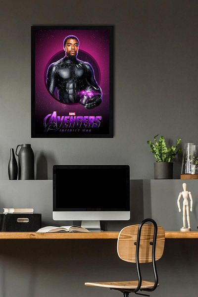 Saturn Black Panther Framed Painting - Marvel Avengers Poster Painting