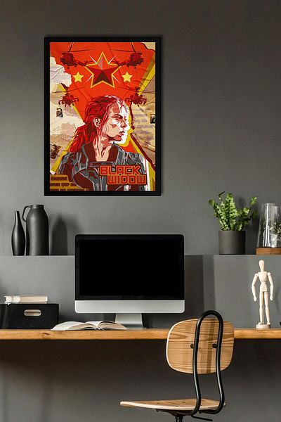 Saturn Black Widow Framed Painting - Marvel Poster Painting