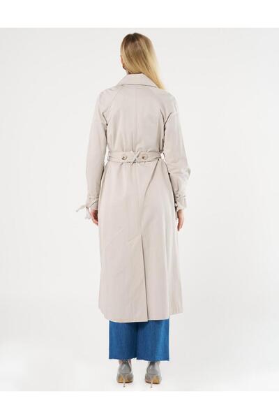 Kayra Düğmeli Kruvaze Trençkot Taş