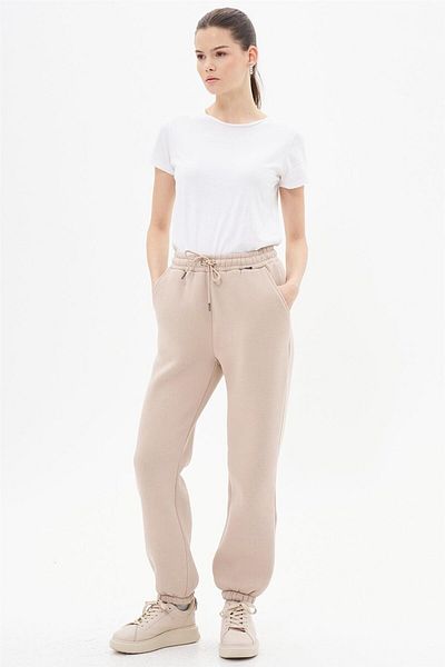 Kayra Παντελόνι Jogger με ελαστική μέση σε πέτρινο χρώμα