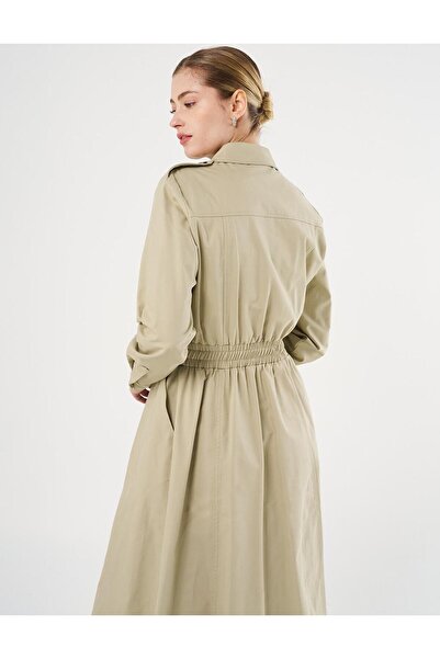 Kayra Beli Lastikli Maksi Elbise Küf Yeşili