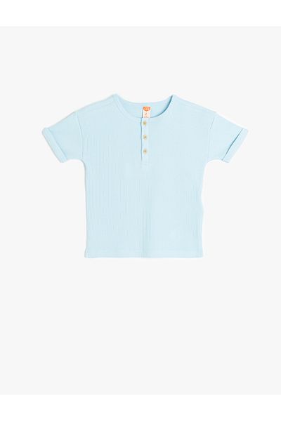 Koton New Season Button Detailed Short Sleeve Cotton Crew Neck Basic T-Shirt