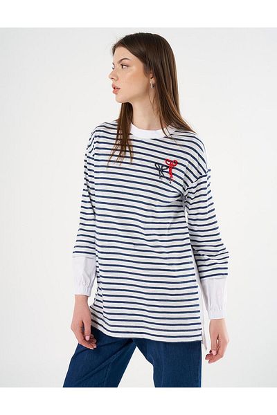 KYR Navy Blue Knitted Tunic - Bead Embroidered