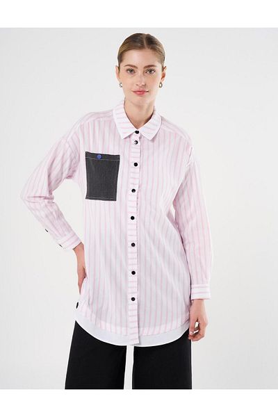 KYR Candy Pink Denim Tunic - Striped Pattern