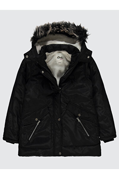 Civil Girls Kız Çocuk Kapüşonlu Mont 10-13 Yaş Siyah