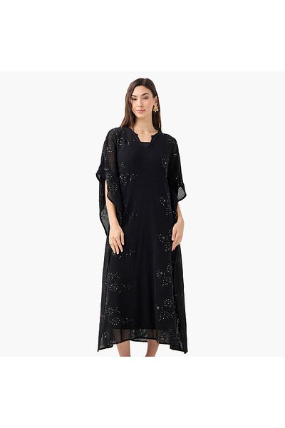 Iconic Sequin Embellished Kaftan Dress With Short Sleeves