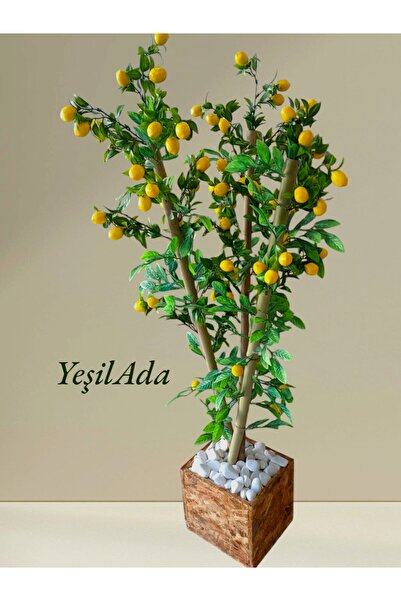 Genel Markalar Yapay Limon Ağacı Limon Çiçeği 1.35 Metre Boyunda Bambu Gövdeli Limon