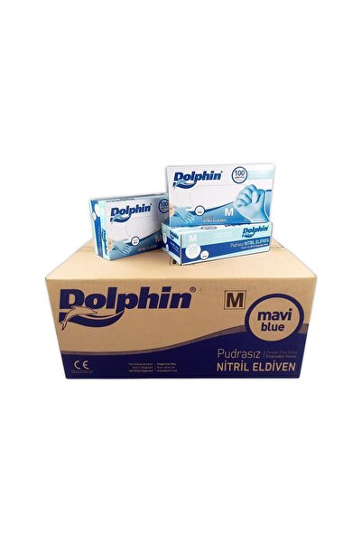 Dolphin Tek Kullanımlık Lateks Mavi Pudrasız Nitril Muayne Eldiveni Medium Or...
