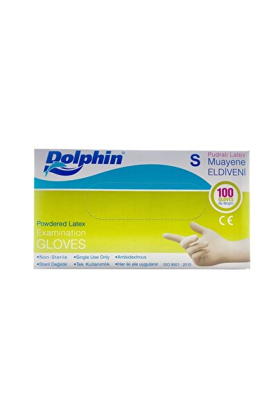 Dolphin قفازات فحص صغيرة (S) من اللاتكس باللون الأبيض - 5 عبوات تحتوي على 100 قطعة