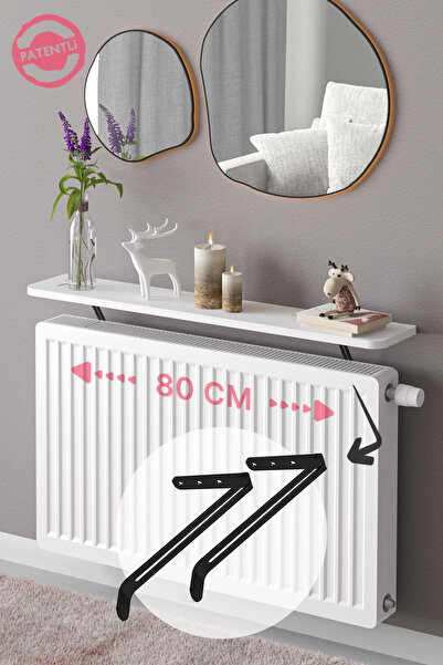 lefty Petek Üstü Uçan Raf Dresuar Kalorifer Peteği Rafı Kitaplık 80 Cm Beyaz Oval Kesim